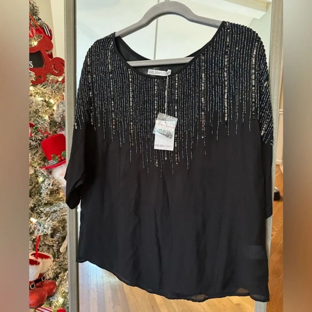 Chelsea Flower Beaded Sequins Formal Top‎ NWT Size Large Mutlicolor Shine